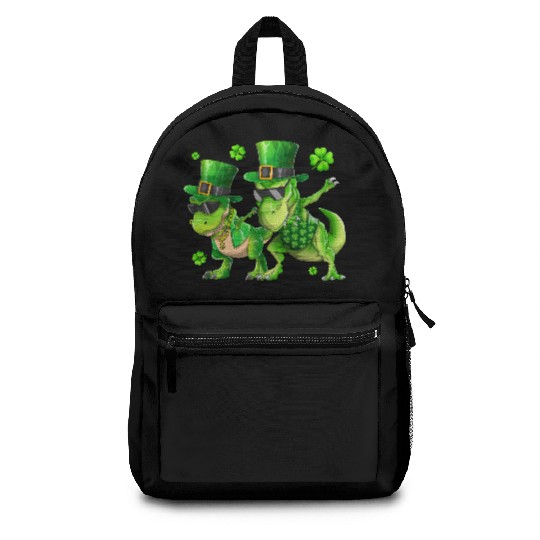 Happy St Patricks Day Dinosaur T-rex Dabbing Backpacks