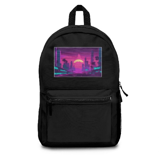 Neon Paradise Vaporwave Sunset Vibes Backpacks