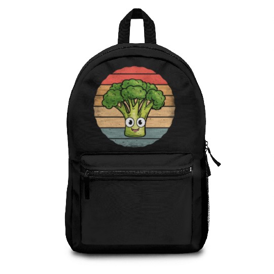 Cute Smiling Broccoli Retro Vintage Sunset Backpacks