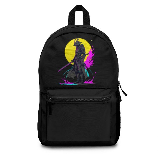Cyberpunk Samurai Warrior Neon Art Design Backpacks
