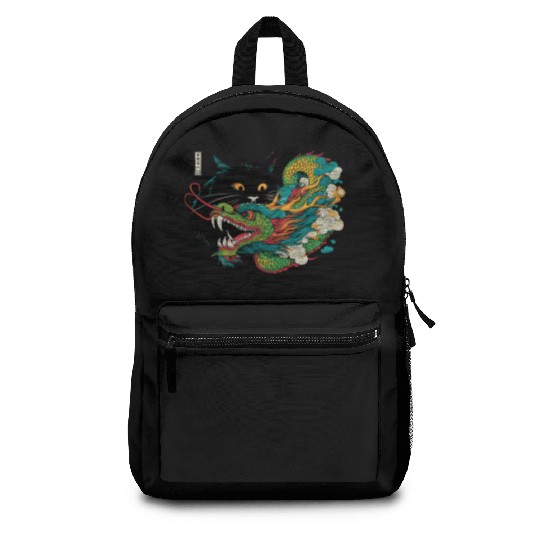 Ukiyo-e Black Cat Chinese Dragon Backpacks