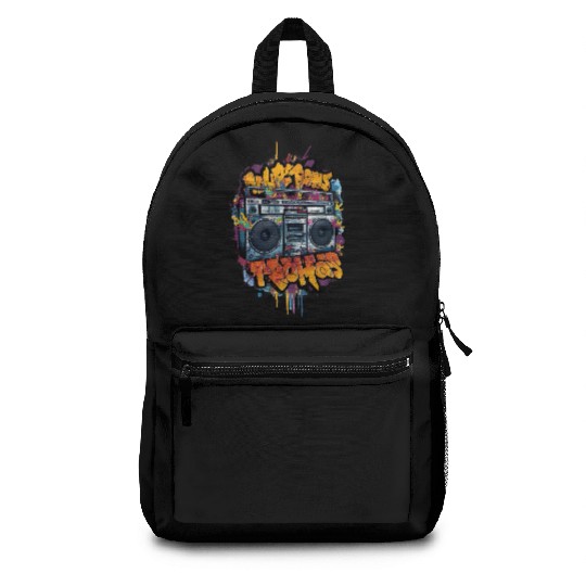Vintage Hip Hop Rapper-Inspired Boombox Graffiti Backpacks