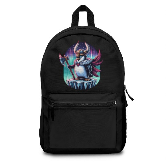 Viking Penguin Warrior Under Northern Lights Backpacks