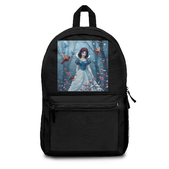 Snow White fantasy with birds. Backpacks