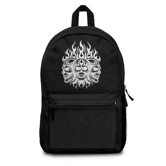 Three Biker Skull Tattoo Tribal Flame Style Backpacks