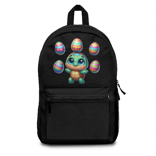 Turtle juggling colorful Easter eggs Backpacks