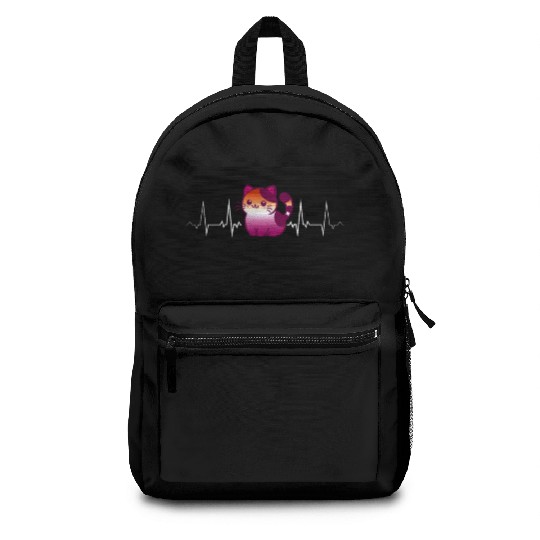 Lesbian Heartbeat Cute Kawaii Cat Pride Love Backpacks