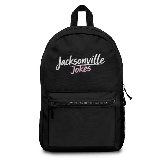 Jacksonville Jokes Brushstroke Text Design in Pink Backpacks