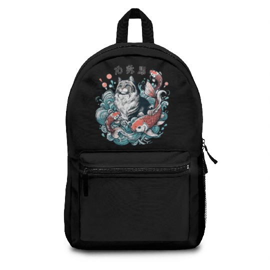 Flow with Grace - Majestic Cat & Koi Fish Backpacks