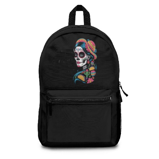 Cinco de Mayo Sugar Skull Girl Sombrero & Flowers Backpacks