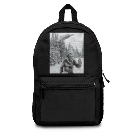 Bigfoot Selfie With Alien UFO Funny Sasquatch Backpacks