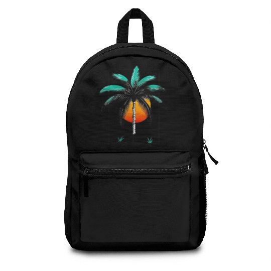 Grayscale Line Drawing Of A Central palm tree Backpacks