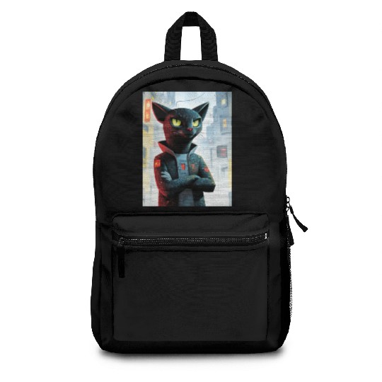 Cyberpunk Cat Boss – Futuristic Feline Art Backpacks