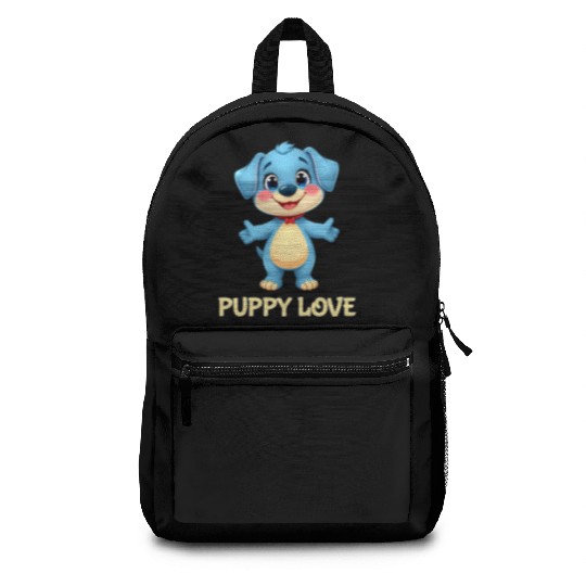 Blue Puppy Love Cartoon - Playful Pet Character Backpacks