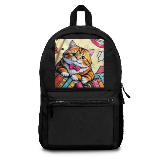 "Charming Cat in a Bow Tie – A Whiskered Bookworm Backpacks
