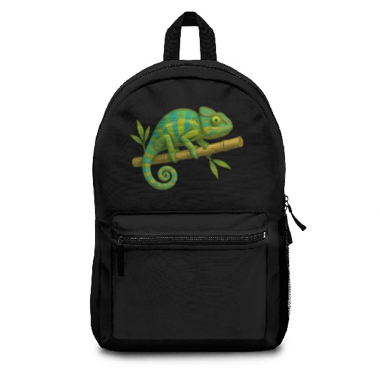 Colorful Chameleon on Bamboo Branch Backpacks
