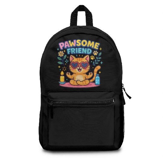 Pawsitive Vibes with Pawsome friend Cute Cat Lover Backpacks