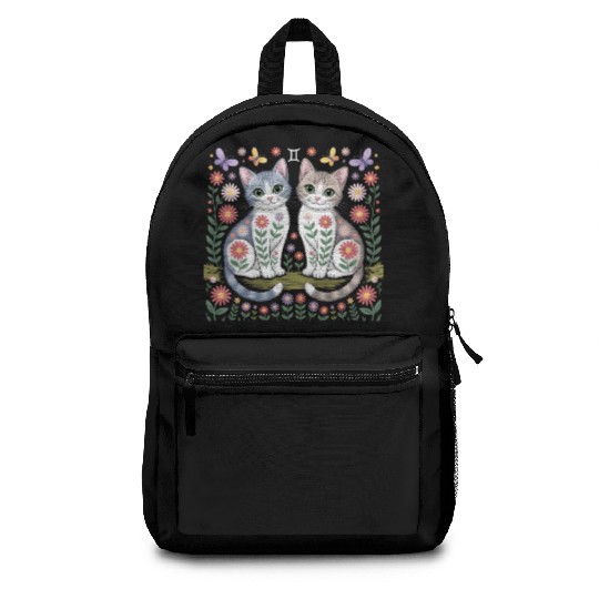 Gemini Zodiac Twin Cats Art Backpacks