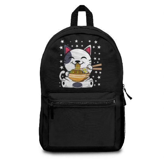 Cat Ramen Japanese Funny Japanese Kawaii Black Cat Backpacks