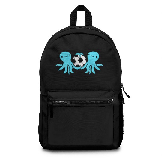2 octopus team friends playing soccer ball sport Backpacks
