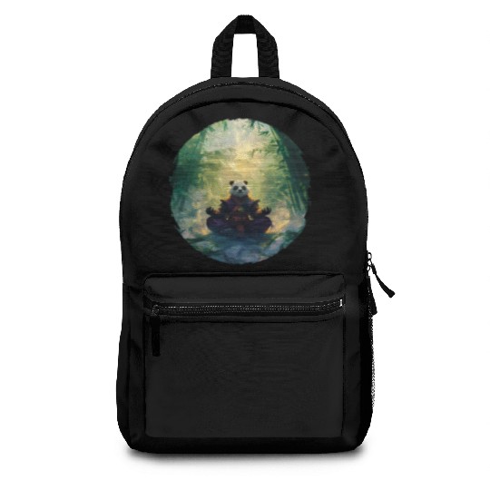 Panda Meditates In A Bright Bamboo Forest Backpacks