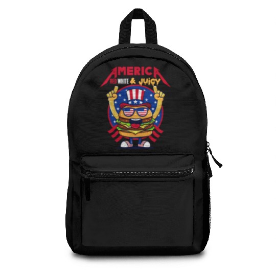 4th Of July Patriotic Red White n Juicy Hamburger Backpacks