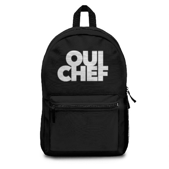 funny Oui Chef restaurant boss staff sous employee Backpacks