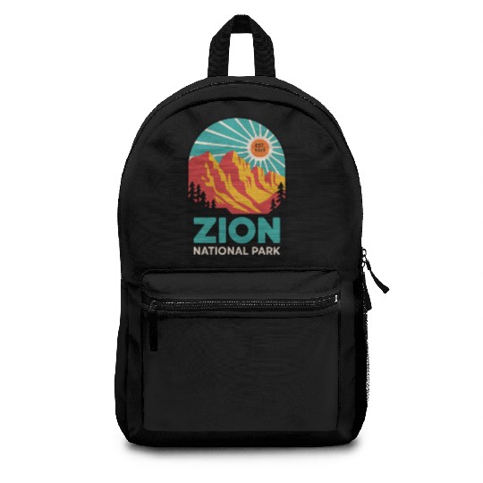 Zion National Park Retro Sunset Art Backpacks