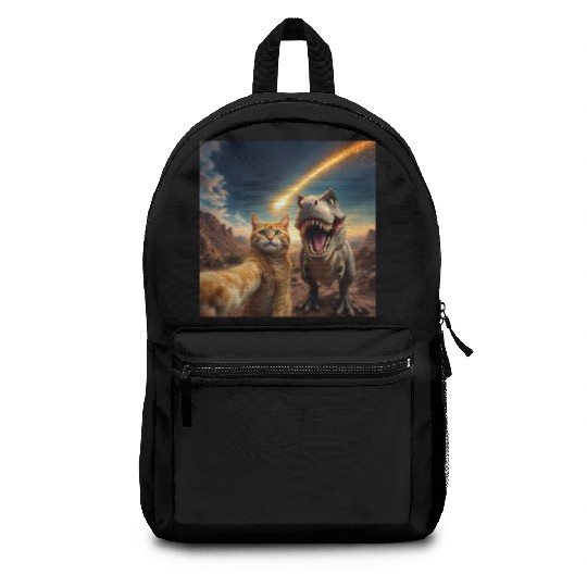 Cat and Dinosaur Meteor Selfie Meme Funny Backpacks