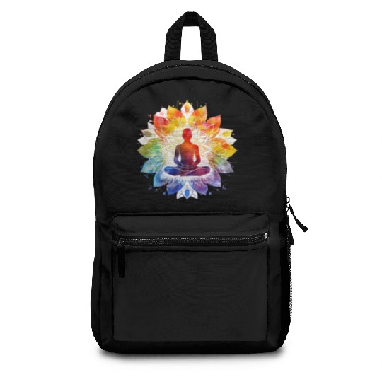 Retro Zen Lotus Meditate Rainbow Backpacks