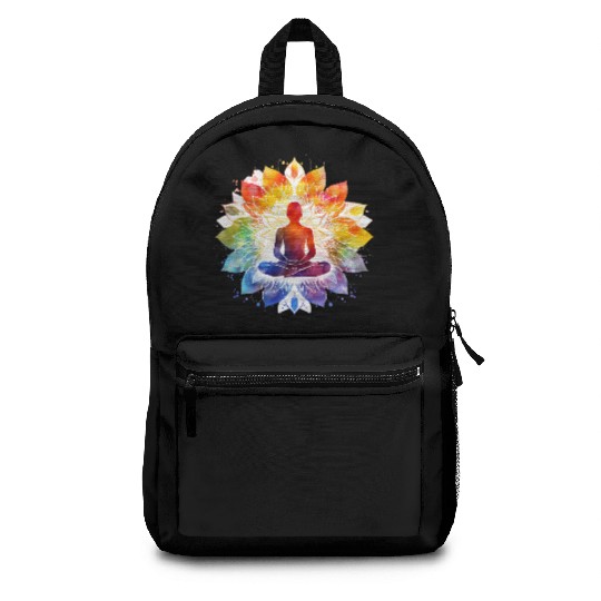 Retro Zen Lotus Meditate Rainbow Backpacks