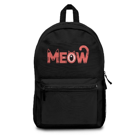Playful Meow Cat Typography for Cat Lovers Backpacks