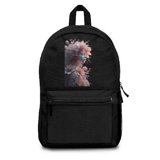 Ethereal Floral Portrait - Woman with Coral Pink Backpacks