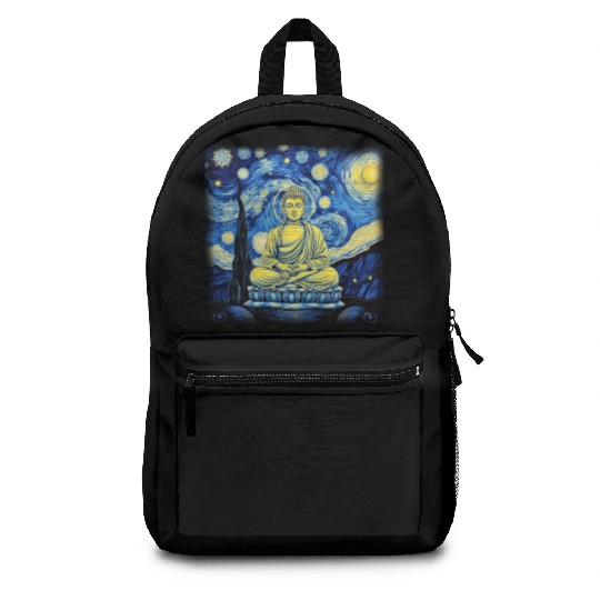 Starry Night Buddha Zen Art Inspired by Van Gogh Backpacks