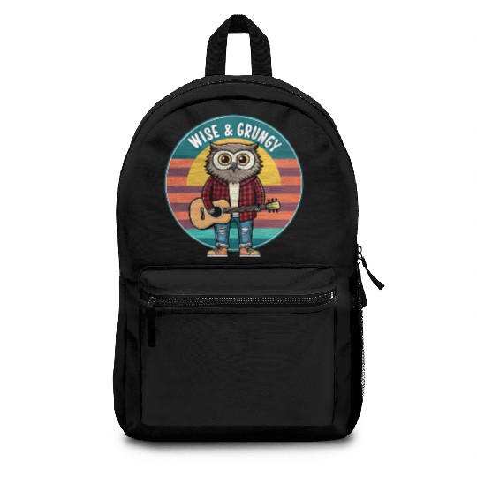 Wise Grungy Owl Grunge Retro 90s. Backpacks