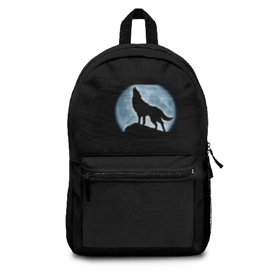 Wolf howling in the moonlight Backpacks