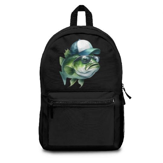 Cool Green Bass with Trucker Hat and Sunglasses Backpacks