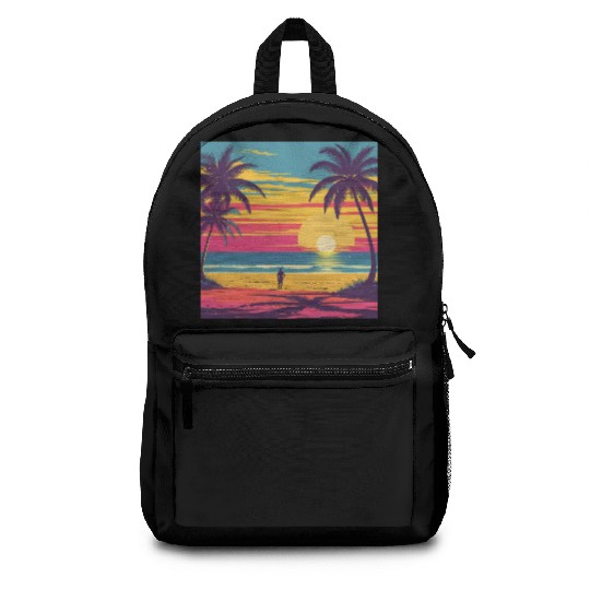 Tropical Sunset Beach Scene Backpacks