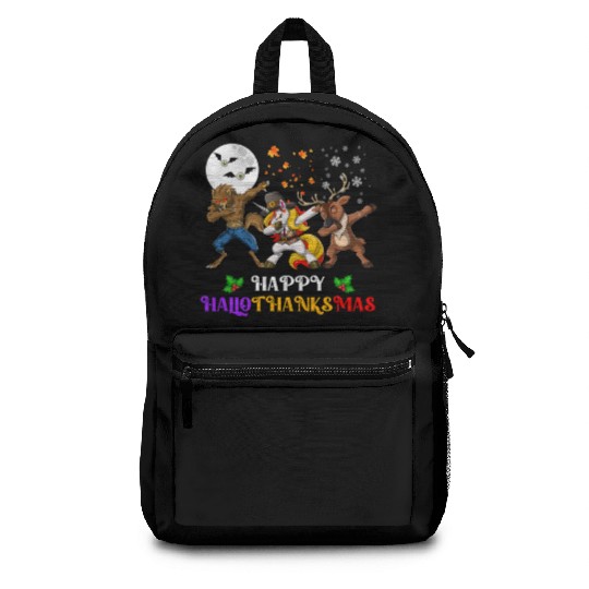 Happy Hallothanksmas Dabbing werewolf Unicorn Deer Backpacks