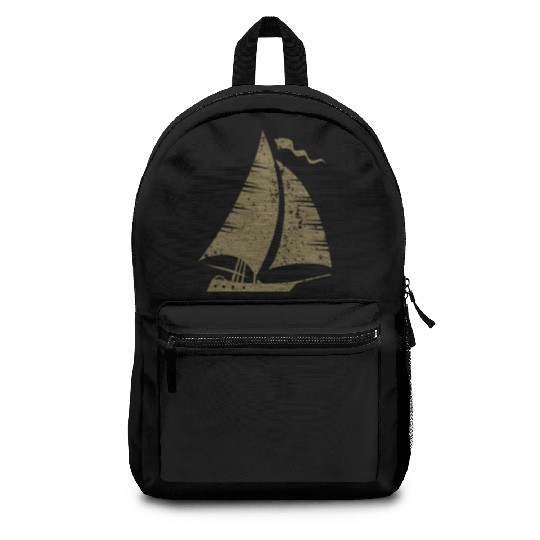 Minimalist Sailing Boat Sea Yacht Silhouette Capta Backpacks