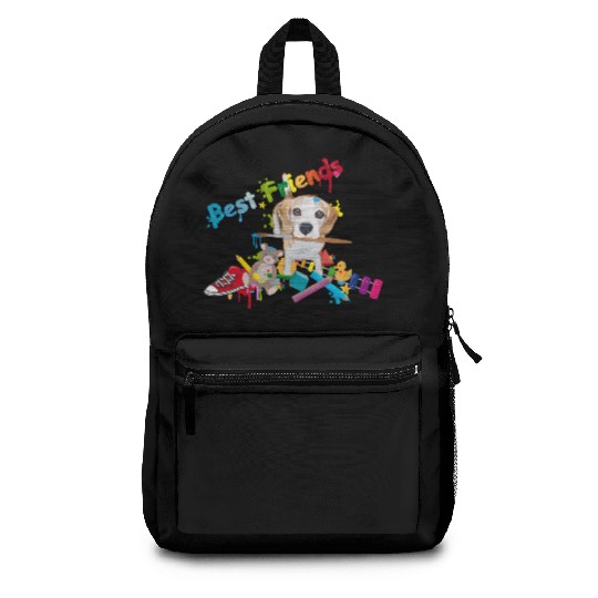 Colorful friendship greeting with a beagle and toy Backpacks