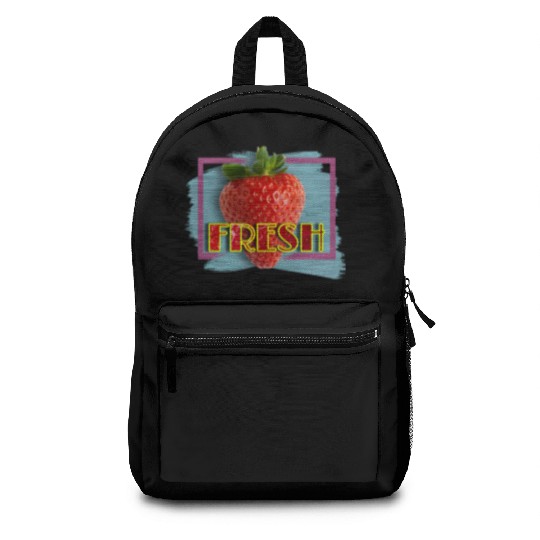 Vivid Strawberry with Fresh Text Backpacks
