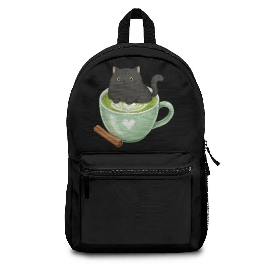 Charming Cat in Green Matcha Cup Backpacks