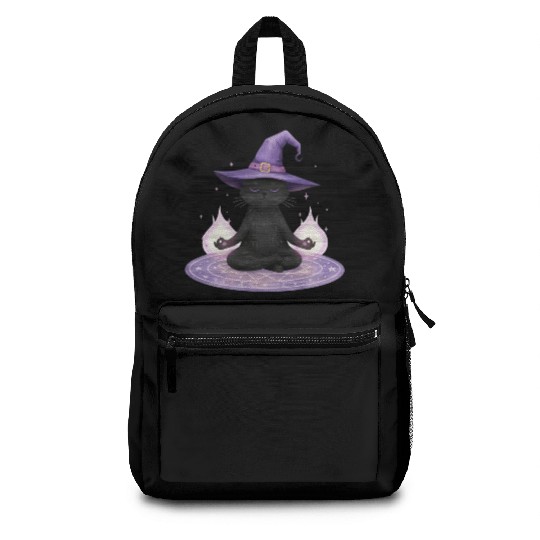 Whimsical Black Cat Wizard Design Backpacks