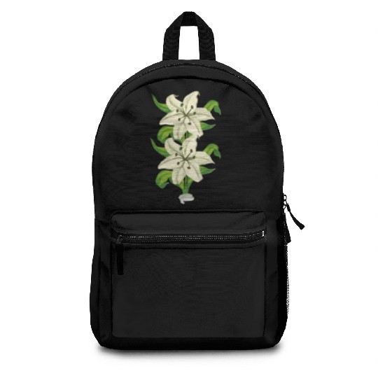 Elegant White Lily Botanical Illustration Backpacks