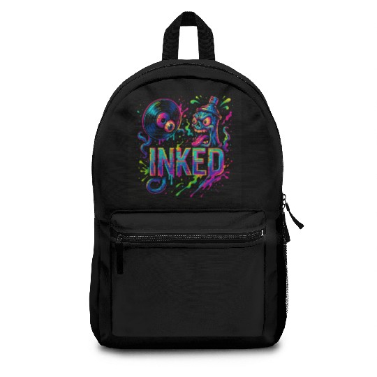 Neon Graffiti Spray Can with Skull and Turntable Backpacks