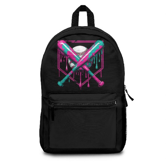 Neon Baseball Bat and Ball Art Backpacks