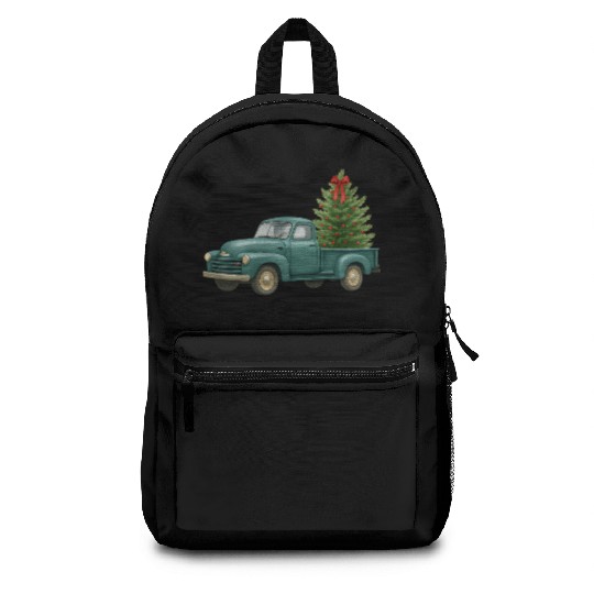 Vintage Green Truck Christmas Tree Backpacks