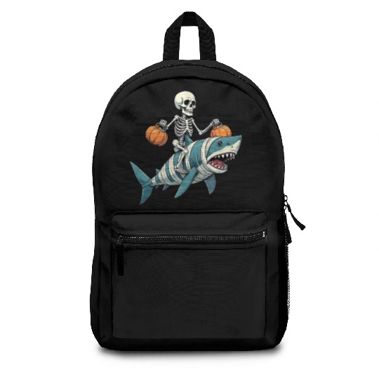 Skeleton Riding Shark Mummy Funny Halloween Backpacks