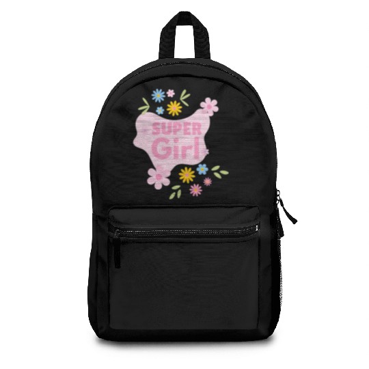 Super Girl Floral Badge Design Backpacks